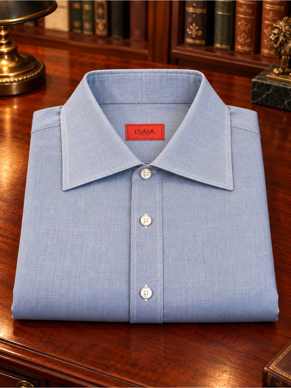 Isaia Light Blue Spread-Collar Dress Shirt